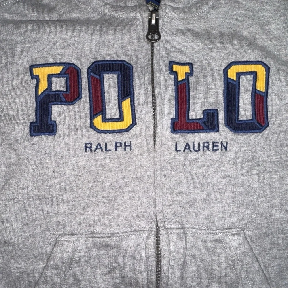 Polo Ralph Lauren Embroidered Logo Kids Youth Full Zip Hoodie Gray Size 4